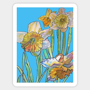 Abstract Yellow Daffodil Watercolor Pattern on Light Blue Sticker